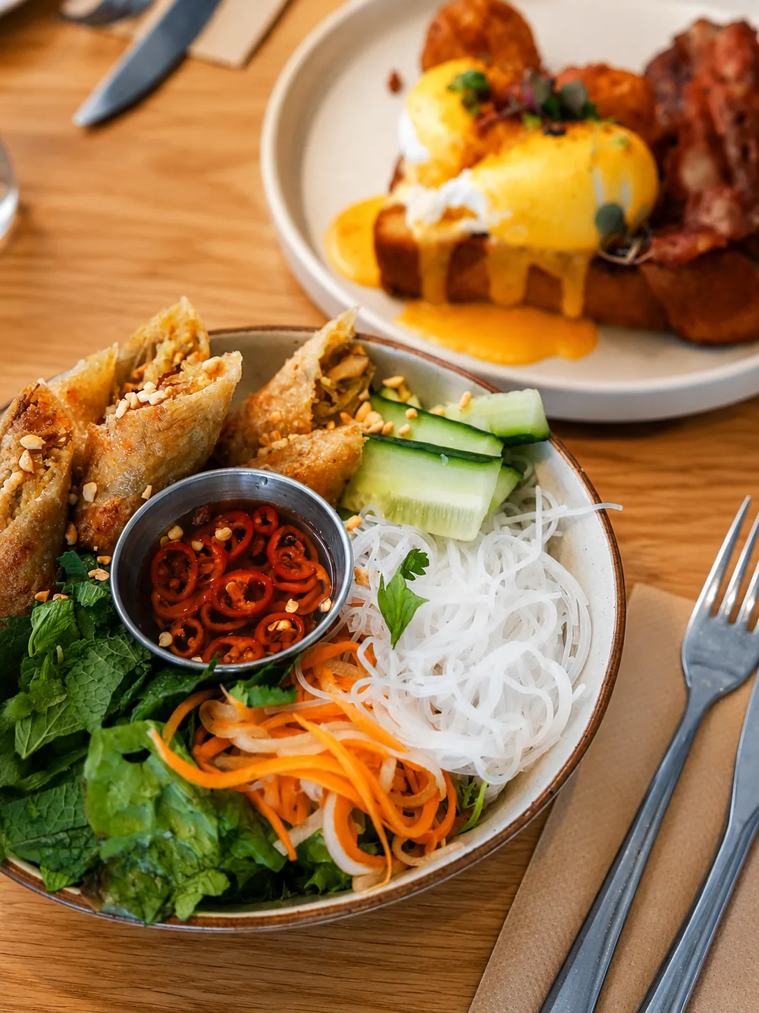 A colourful lunch bowl and brunch plate at Akin Cafe